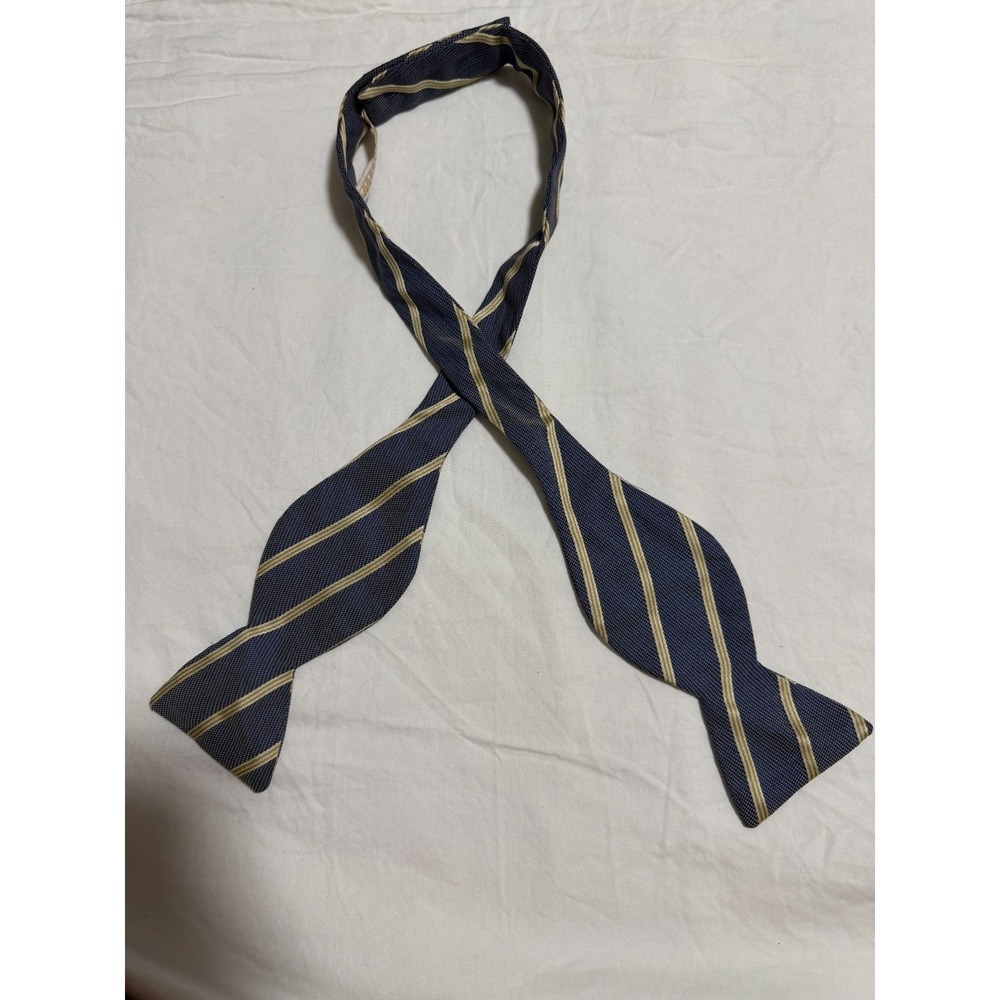 Carrot & Gibbs Pure Silk Bow Tie Blue Gold Striped Adjustable Self Tie AS IS